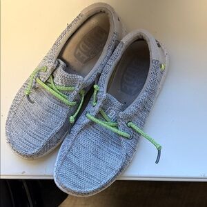 Hey Dude Kids Sneakers in Gray with Neon Green Laces